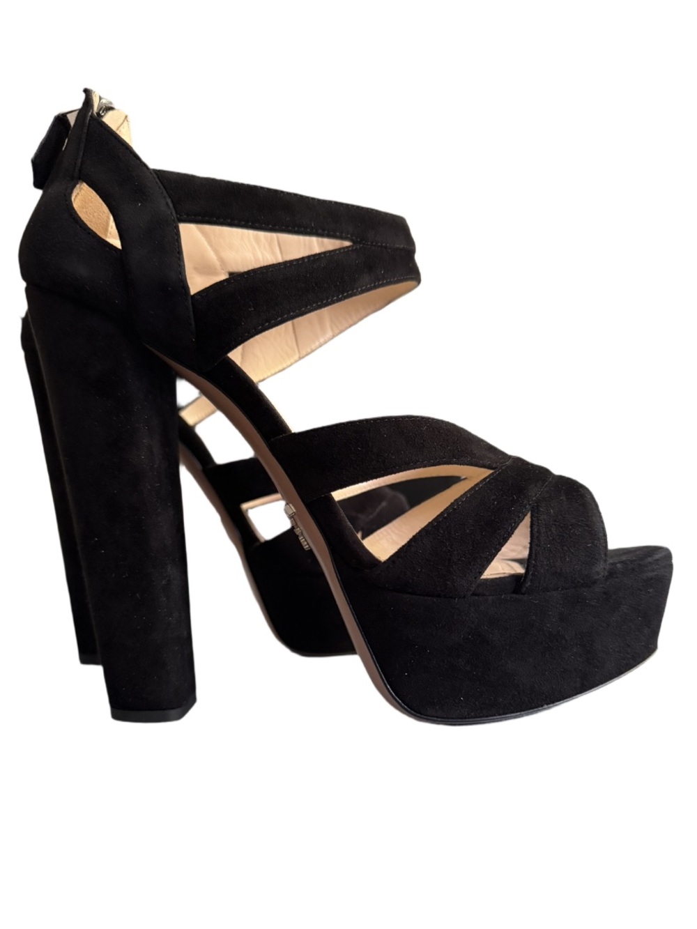 Prada Black Suede Crisscross Platform Chunky Block Hill Women’s Size 39 - Picture 3 of 9